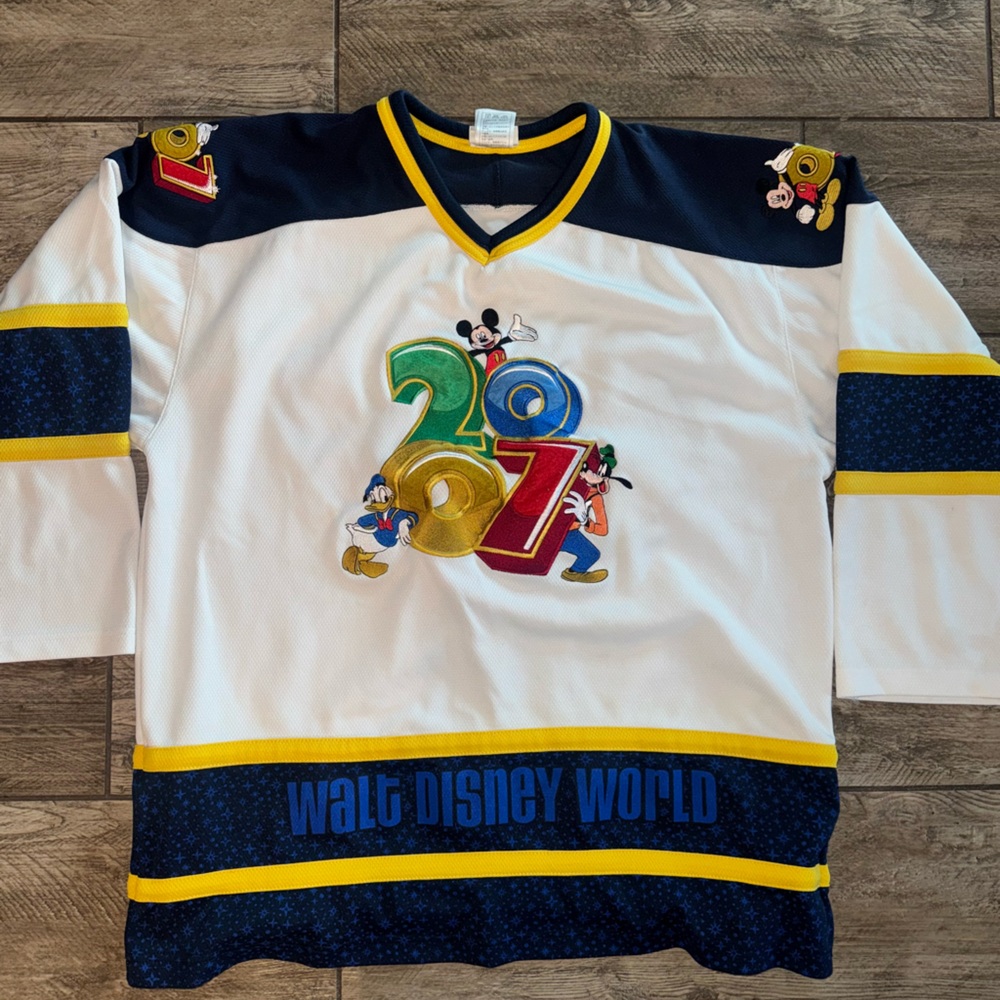 Nike Men’s Jersey - White, Blue, and Yellow with Disney Design